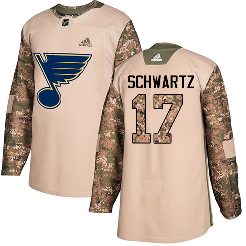 Adidas Blues #17 Jaden Schwartz Camo Authentic Veterans Day Stitched Youth NHL Jersey